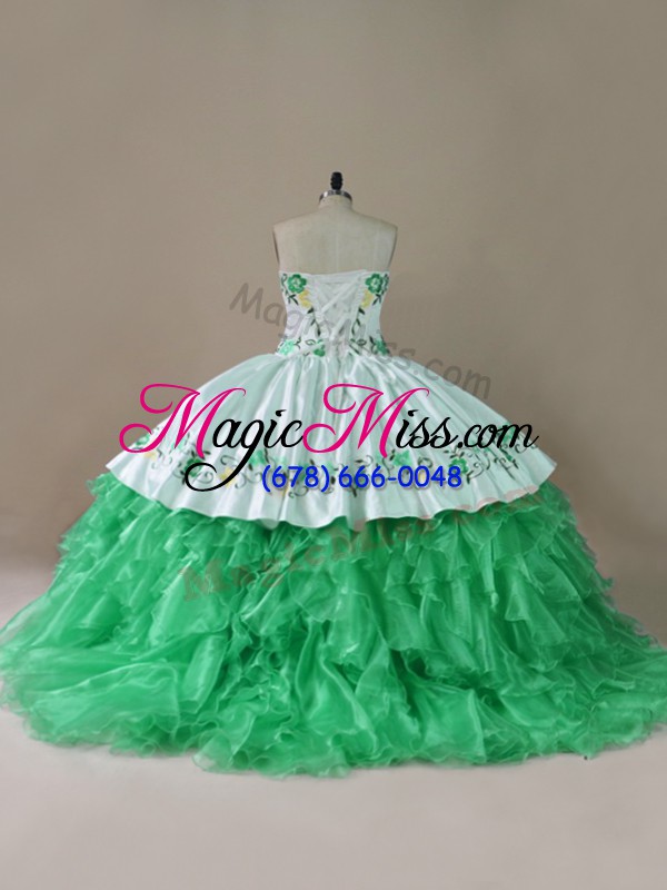 wholesale sweetheart sleeveless brush train lace up quinceanera dresses green organza