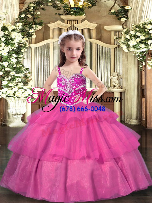 wholesale elegant lilac ball gowns tulle straps sleeveless beading and ruffled layers floor length lace up little girl pageant gowns