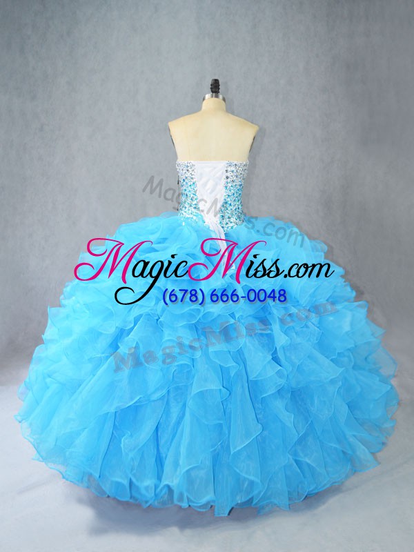 wholesale beautiful organza sleeveless floor length quince ball gowns and beading and ruffles