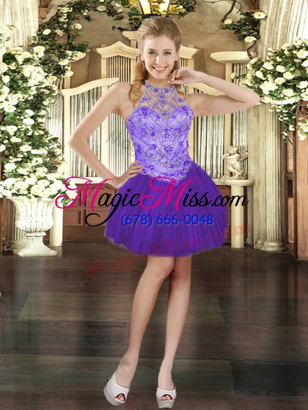 wholesale beading and embroidery quinceanera dresses purple lace up sleeveless floor length