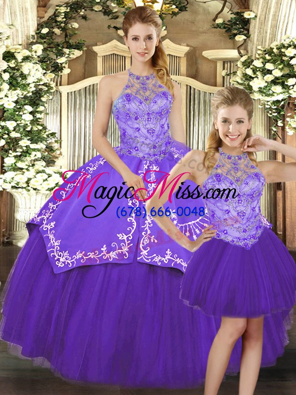 wholesale beading and embroidery quinceanera dresses purple lace up sleeveless floor length