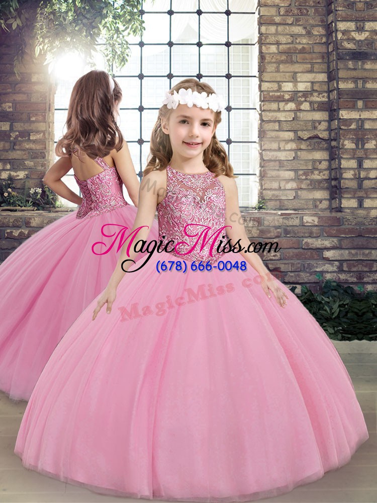 wholesale beauteous pink lace up quince ball gowns embroidery sleeveless floor length