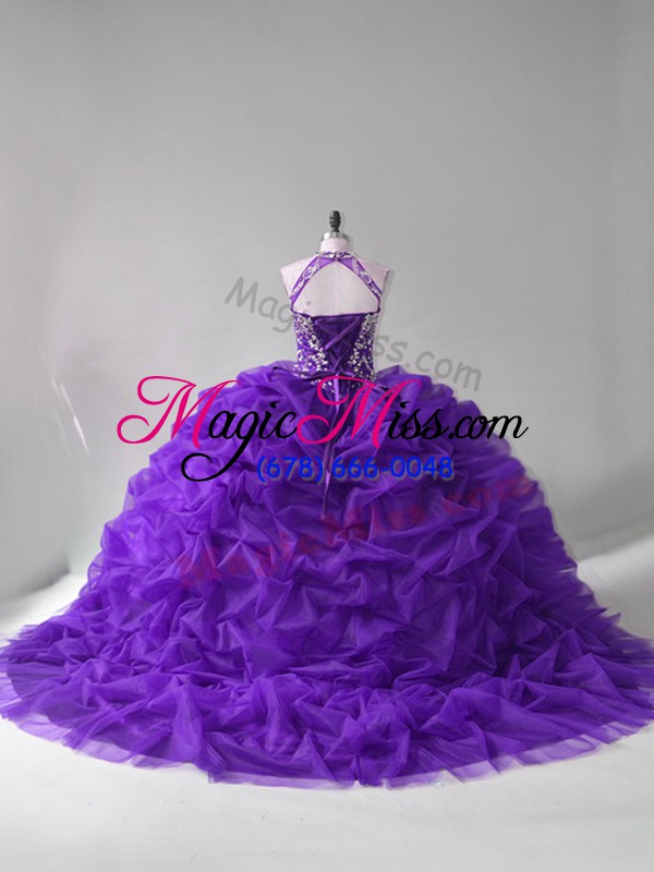 wholesale lace up ball gown prom dress purple for sweet 16 and quinceanera with beading and pick ups court train