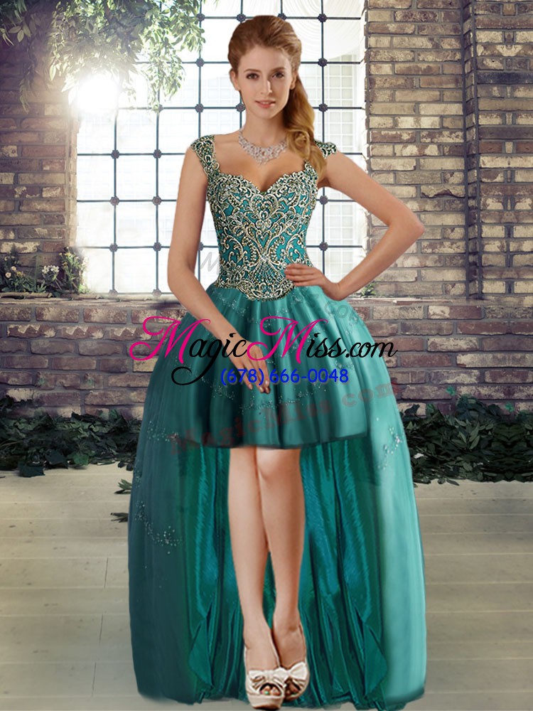 wholesale affordable floor length three pieces sleeveless teal quince ball gowns lace up