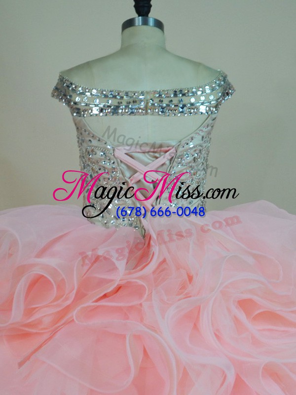wholesale pink sleeveless organza brush train lace up 15 quinceanera dress for sweet 16 and quinceanera