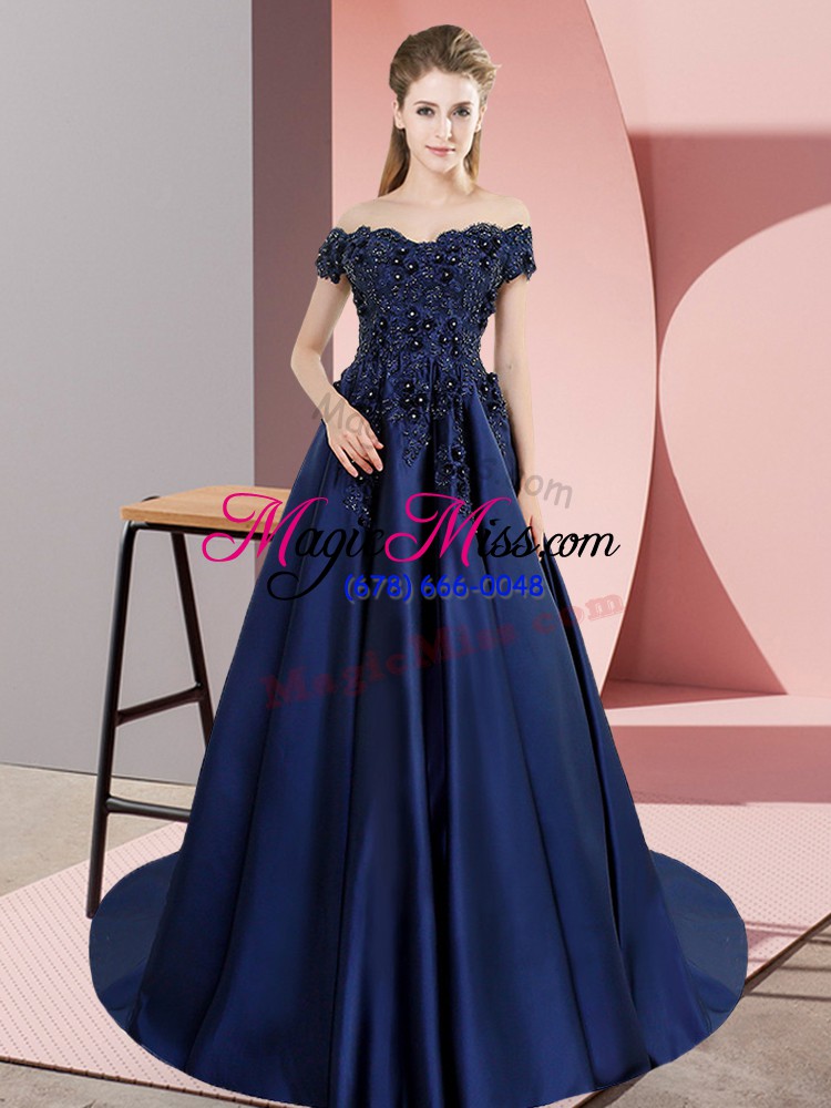 wholesale superior navy blue satin lace up off the shoulder sleeveless 15 quinceanera dress lace