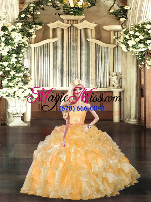 wholesale glorious gold sleeveless floor length beading and ruffles lace up sweet 16 dresses