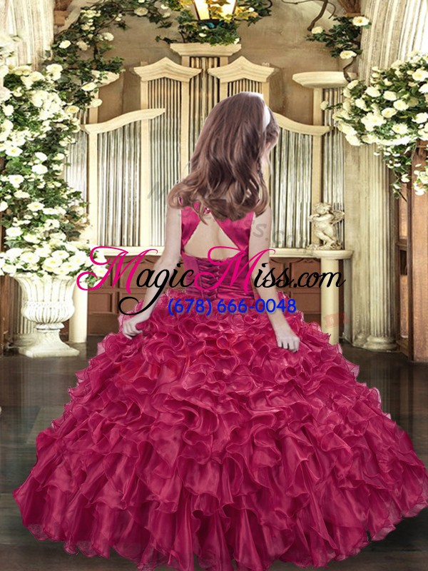 wholesale fuchsia sleeveless organza lace up kids formal wear for party and wedding party