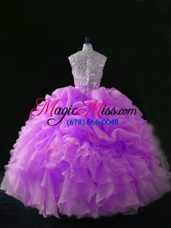 wholesale ball gowns sweet 16 quinceanera dress lilac straps organza sleeveless floor length zipper