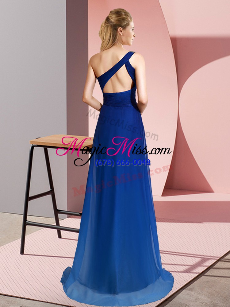 wholesale new arrival green empire chiffon one shoulder sleeveless beading criss cross formal evening gowns brush train