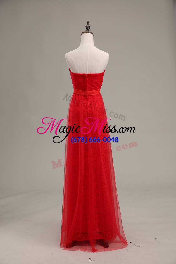 wholesale red zipper sweetheart ruching and belt prom evening gown tulle sleeveless