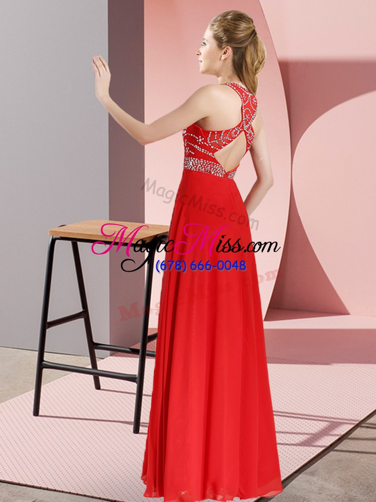 wholesale fuchsia sleeveless floor length beading backless prom gown