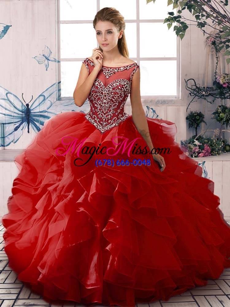 wholesale red sweet 16 quinceanera dress sweet 16 and quinceanera with beading and ruffles scoop sleeveless zipper