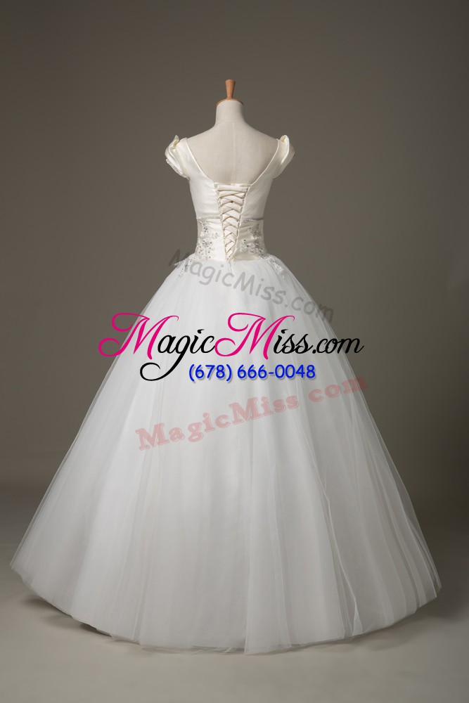 wholesale noble floor length white wedding gown v-neck short sleeves lace up