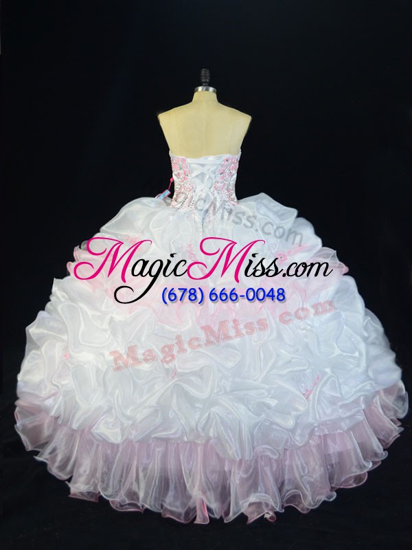 wholesale floor length pink and white sweet 16 quinceanera dress sweetheart sleeveless lace up