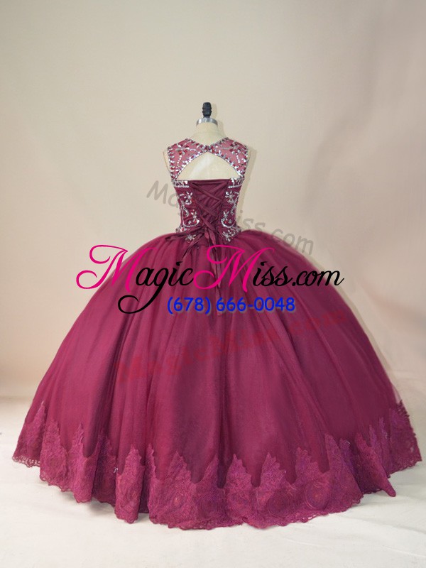 wholesale dazzling beading and appliques quinceanera dress burgundy lace up long sleeves floor length