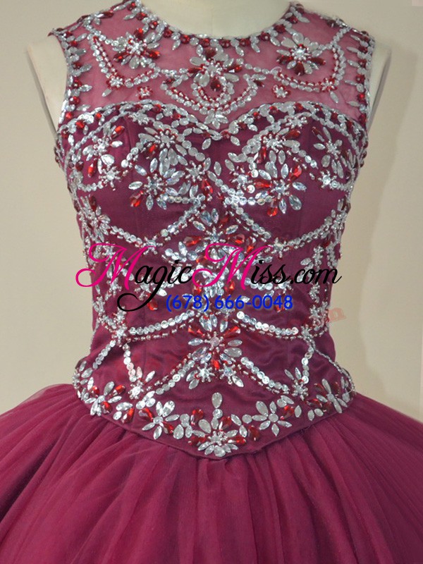 wholesale dazzling beading and appliques quinceanera dress burgundy lace up long sleeves floor length