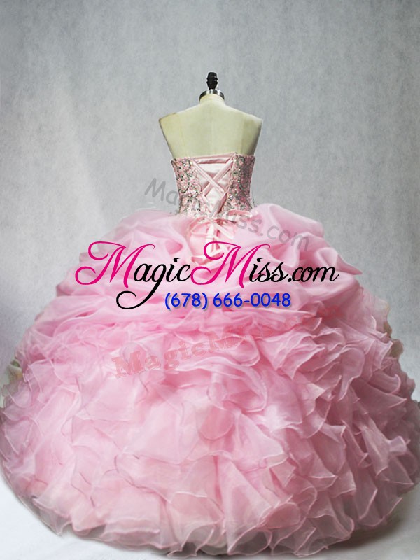 wholesale baby pink lace up sweetheart beading and ruffles and pick ups quinceanera dress organza sleeveless