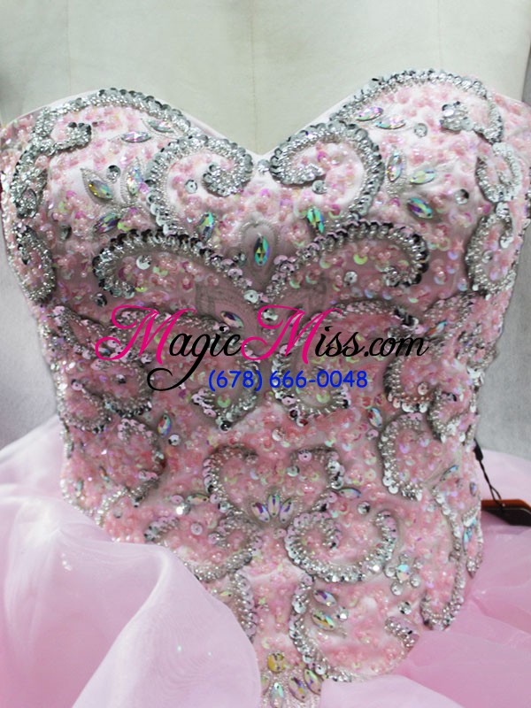 wholesale baby pink lace up sweetheart beading and ruffles and pick ups quinceanera dress organza sleeveless