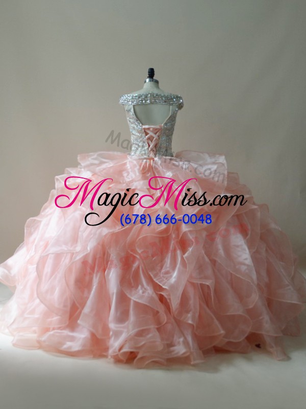 wholesale sleeveless beading and ruffles zipper quinceanera gown