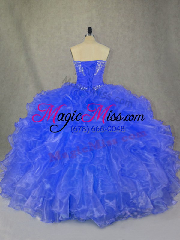 wholesale custom designed blue strapless neckline beading and ruffles 15th birthday dress sleeveless lace up