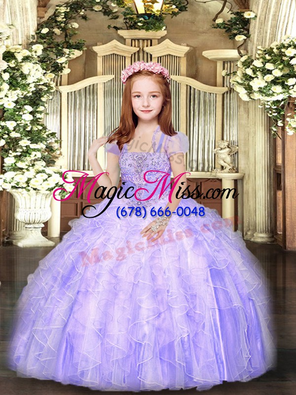 wholesale tulle sleeveless floor length girls pageant dresses and beading and ruffles