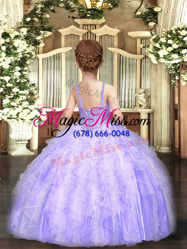 wholesale tulle sleeveless floor length girls pageant dresses and beading and ruffles