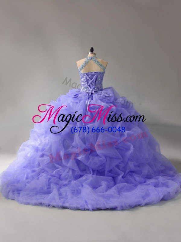wholesale lavender sleeveless court train beading and pick ups ball gown prom dress