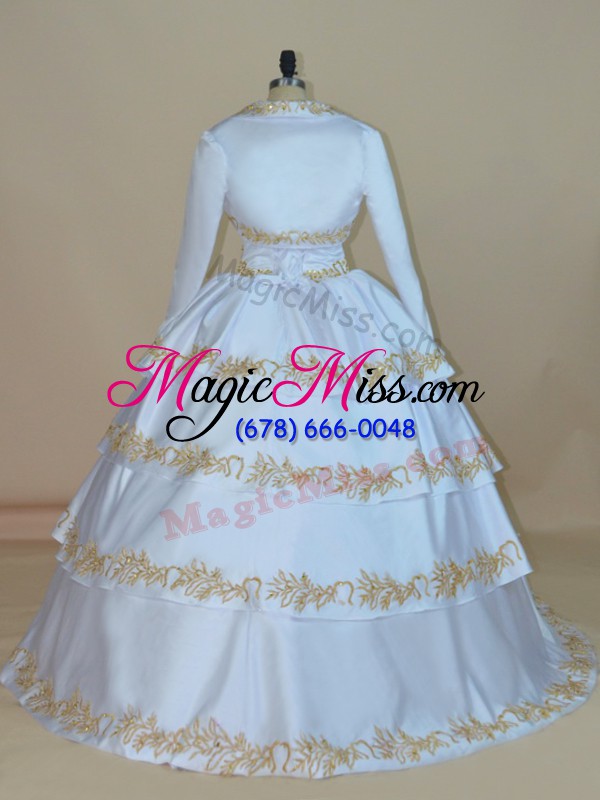 wholesale customized ball gowns ball gown prom dress white straps satin sleeveless floor length lace up