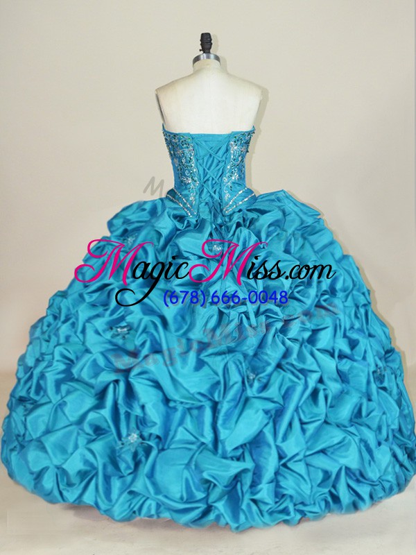 wholesale pretty teal taffeta lace up sweet 16 dress sleeveless floor length beading and embroidery and pick ups