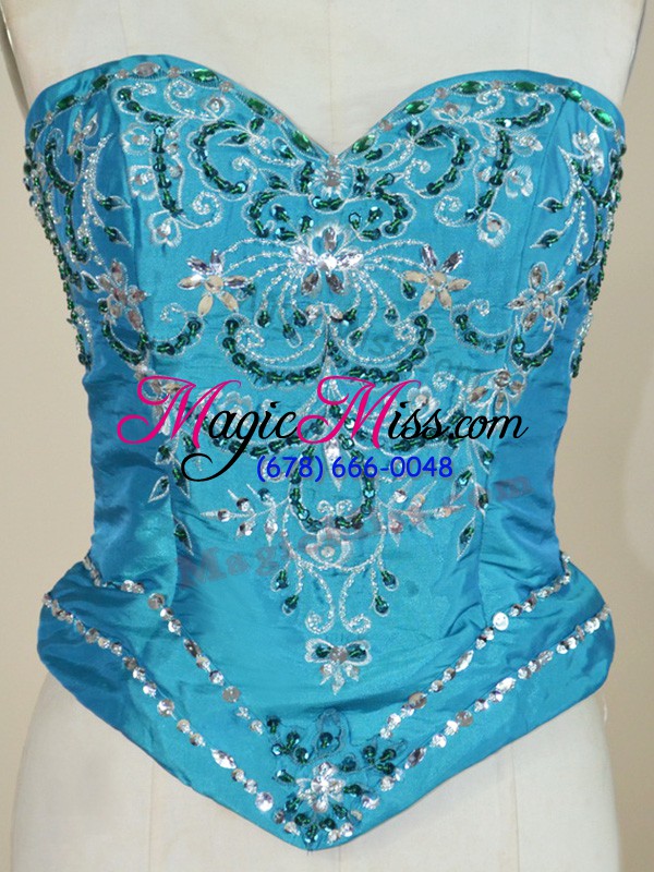 wholesale pretty teal taffeta lace up sweet 16 dress sleeveless floor length beading and embroidery and pick ups