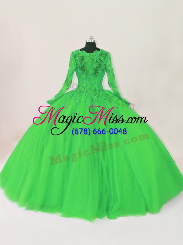 wholesale green long sleeves lace floor length sweet 16 dresses