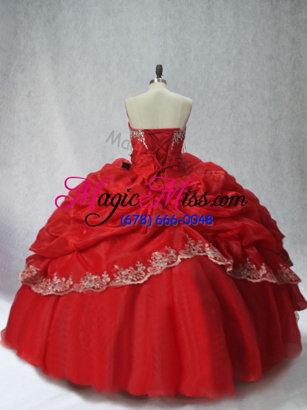 wholesale floor length ball gowns sleeveless red quinceanera gown lace up