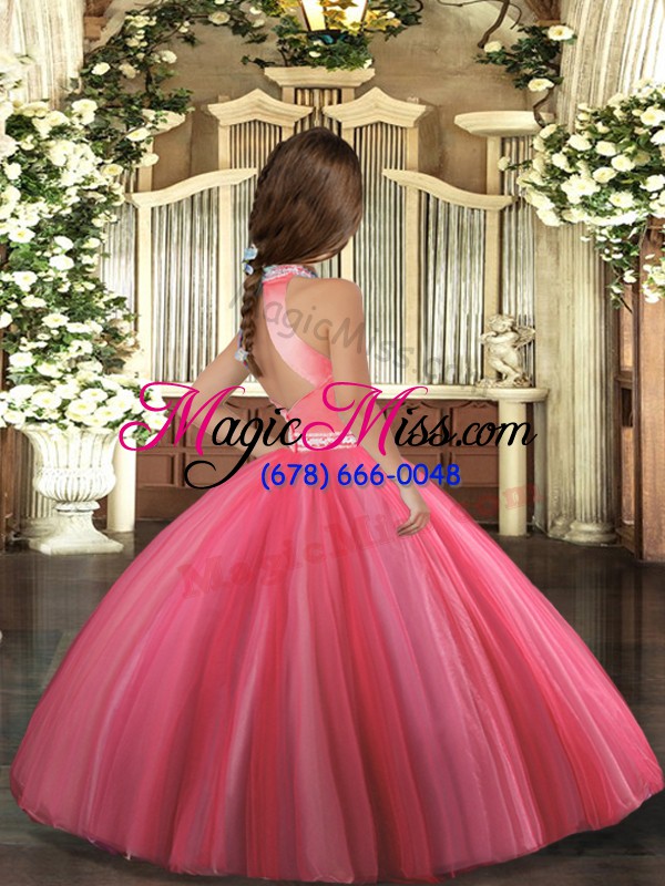 wholesale low price halter top sleeveless tulle little girls pageant gowns beading backless