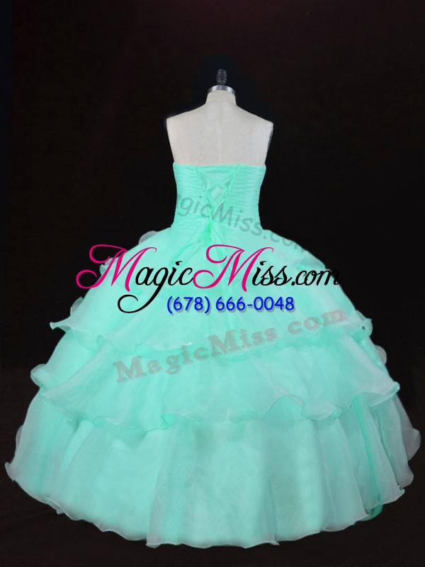 wholesale apple green lace up sweetheart ruffles and hand made flower 15th birthday dress organza sleeveless