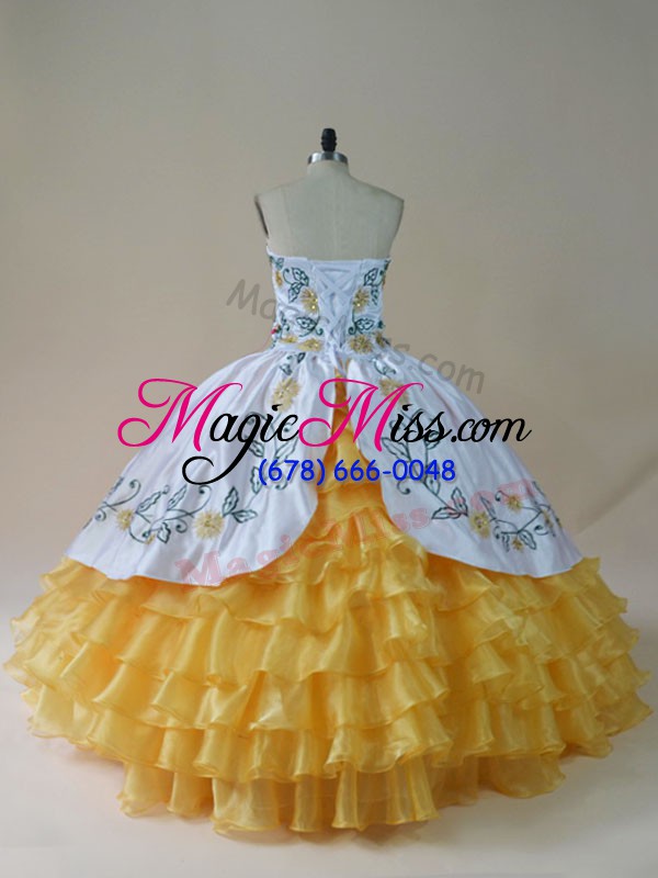 wholesale fashion floor length ball gowns sleeveless yellow and white vestidos de quinceanera lace up
