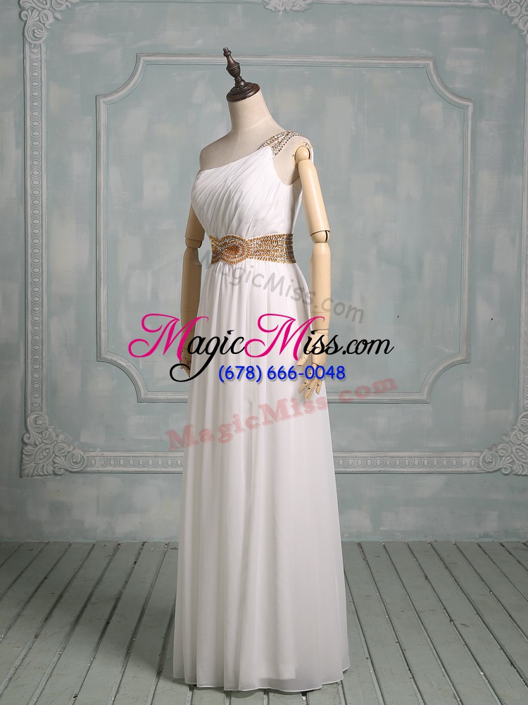 wholesale new arrival chiffon halter top sleeveless side zipper beading and ruching prom dress in white