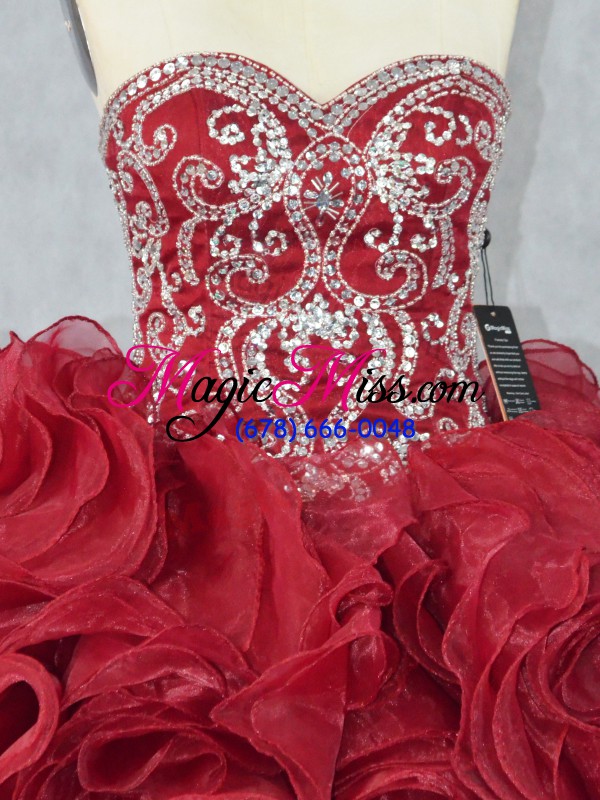 wholesale traditional burgundy quince ball gowns sweet 16 and quinceanera with beading and ruffles sweetheart sleeveless lace up