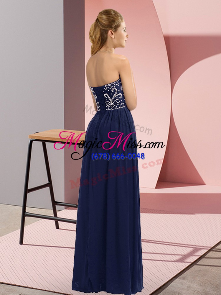 wholesale excellent navy blue chiffon lace up sweetheart sleeveless floor length homecoming dress beading