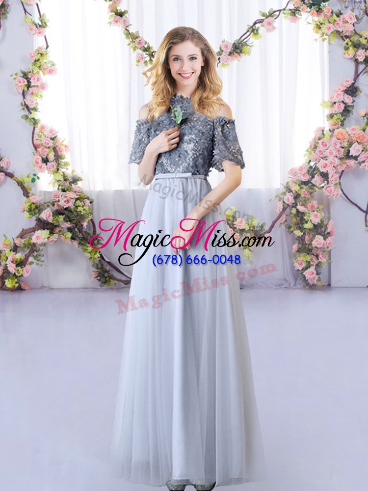 wholesale custom fit grey damas dress wedding party with appliques off the shoulder short sleeves zipper