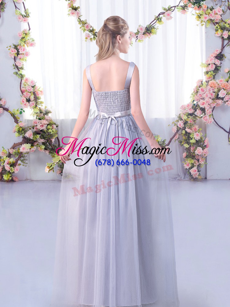 wholesale hot sale light blue sleeveless lace and belt floor length quinceanera court of honor dress