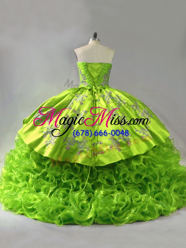 wholesale custom made sleeveless court train embroidery lace up vestidos de quinceanera