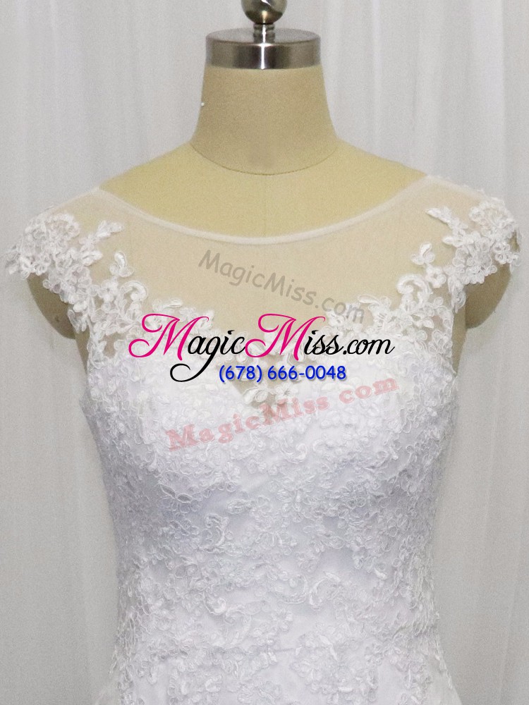 wholesale white scoop neckline lace wedding gown sleeveless clasp handle