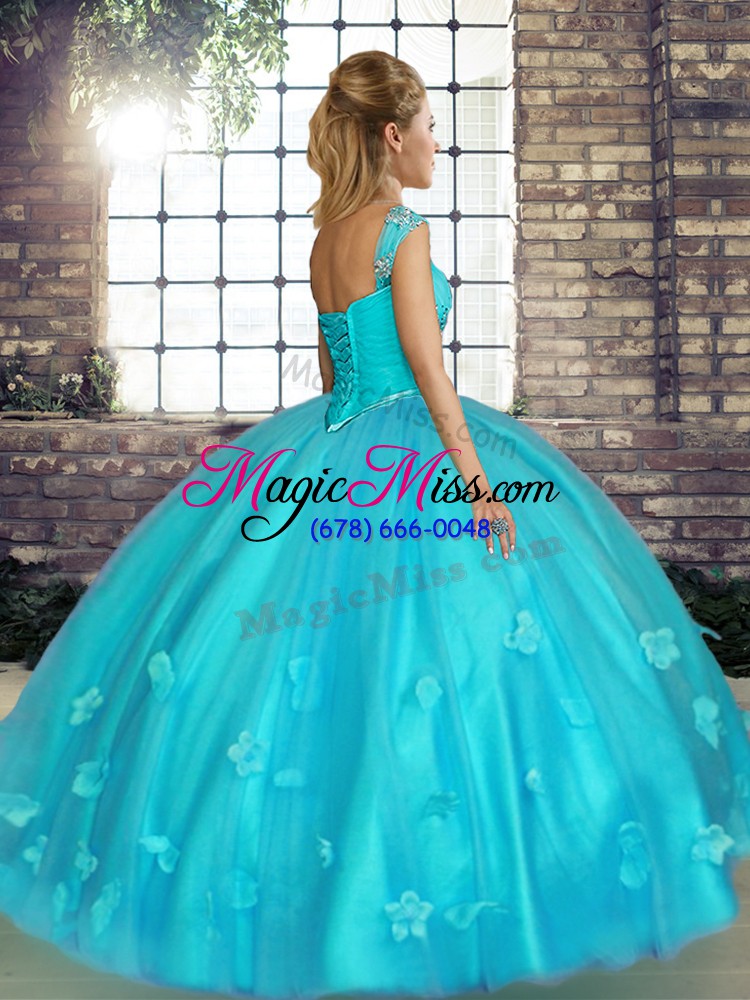 wholesale luxury off the shoulder sleeveless quinceanera dresses floor length beading and appliques orange tulle