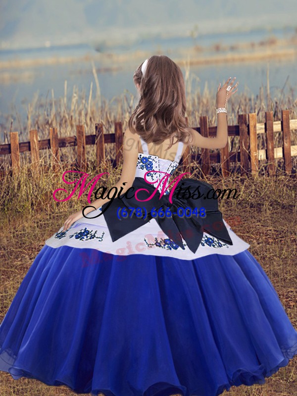 wholesale elegant sleeveless floor length embroidery lace up girls pageant dresses with red