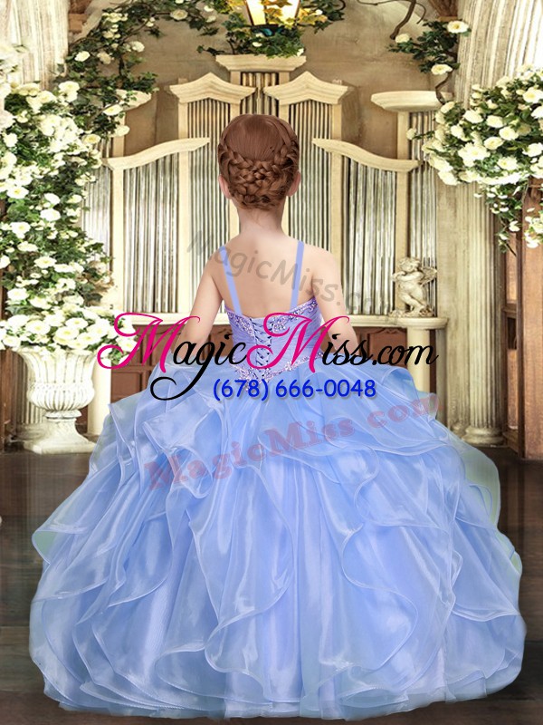 wholesale blue ball gowns organza straps sleeveless beading floor length lace up child pageant dress
