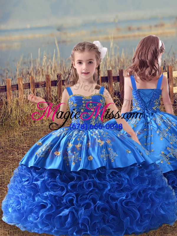 wholesale modest royal blue sleeveless embroidery and ruffles zipper quinceanera dresses