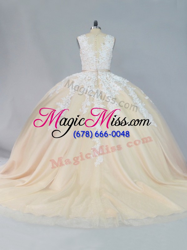 wholesale superior champagne sleeveless tulle court train zipper sweet 16 dress for sweet 16 and quinceanera