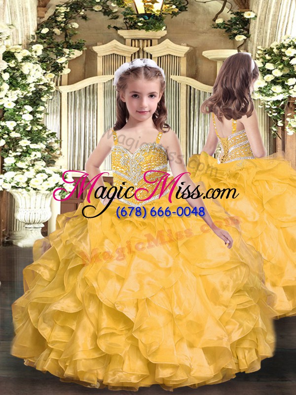 wholesale gold ball gowns organza sweetheart sleeveless beading and ruffles floor length lace up quince ball gowns