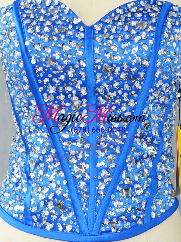 wholesale fine floor length blue sweet 16 dresses tulle sleeveless beading and ruffles